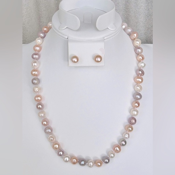8-9mm Multi Color Freshwater Pearl Necklace & Earrings SET - Picture 1 of 10